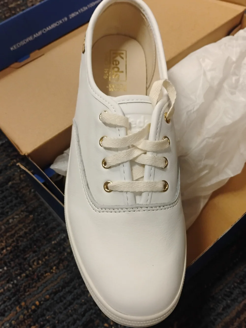 Keds White Leather Lux Sneakers with Gold Accents